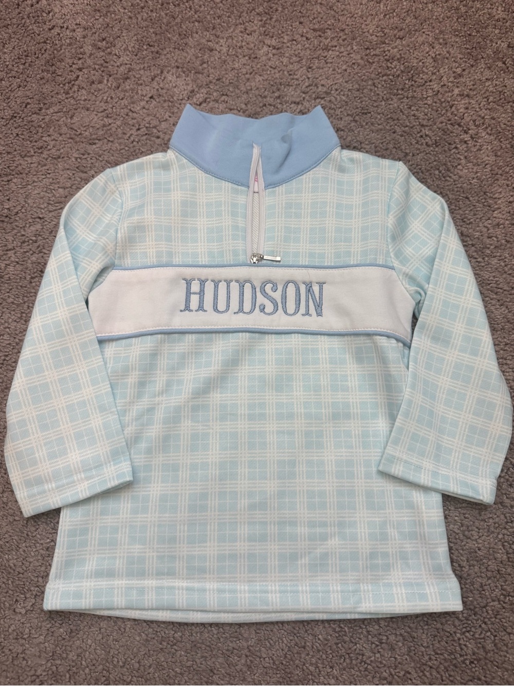 Hudson Light Blue Plaid Quarter-Zip Pullover